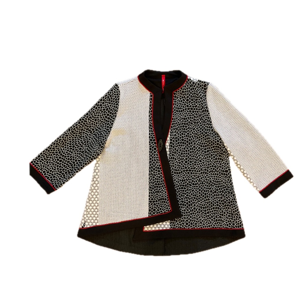 IC by Connie Stylish Black White and Red Women’s single button cardigan Size M